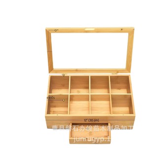Boîte à thé en bambou avec 8 compartiments et tiroir extensible pour le rangement des sachets de thé - Product Image 2