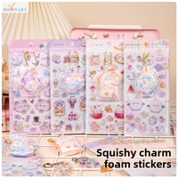 Feuilles d'autocollants en cristal Kawaii Mini Pet, autocollants en forme de chat, de pain et de dôme avec breloques en chaîne, fournitures de papeterie pour scrapbooking pour enfants