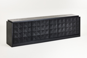Credenza a 4 Ante in Pino e Quercia di Alta Qualità, Design Moderno Personalizzato, Finitura Nera Opaca, Arredamento Organico - Product Image 3