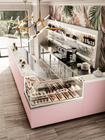 Comptoir de bar à thé moderne pour boutique de bubble tea, présentoir en pierre, comptoir de bar à desserts, mobilier de boulangerie en bois, design intérieur de café