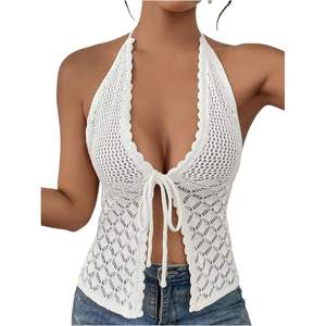 Haut court dos nu sans manches en crochet pour femme, style bodycon, cache-maillot de bain, tenue de plage 100% coton - Product Image 4