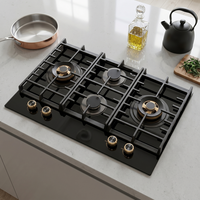 Table de cuisson encastrable 4 brûleurs, surface en verre, économe en énergie, facile à utiliser, protection anti-extinction de flamme, pour usage domestique en cuisine, brûleurs en cuivre