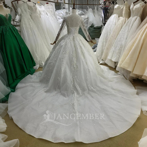 Vestido de novia de manga larga Encaje brillante Lentejuelas Vestidos de novia <span class=keywords><strong>Capilla</strong></span> Lsbh44 - Product Image 4