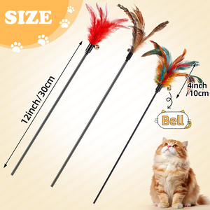 Canne à pêche rétractable pour animaux de compagnie avec manche en bois, bâton de chatouilleur pour chat, plume résistante aux morsures, jouet interactif pour chat - Product Image 2
