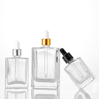 Emballage cosmétique, flacons en verre transparents carrés avec pipette plate, 30 ml, 50 ml, 100 ml, flacon compte-gouttes rectangulaire en verre pour huile essentielle