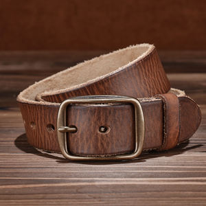 เข็มขัดหนังวัวแท้สำหรับผู้ชายผู้หญิงดีไซน์คาวบอยตะวันตกแนววินเทจพร้อมห่วงสายรัดทองเหลือง - Product Image 5