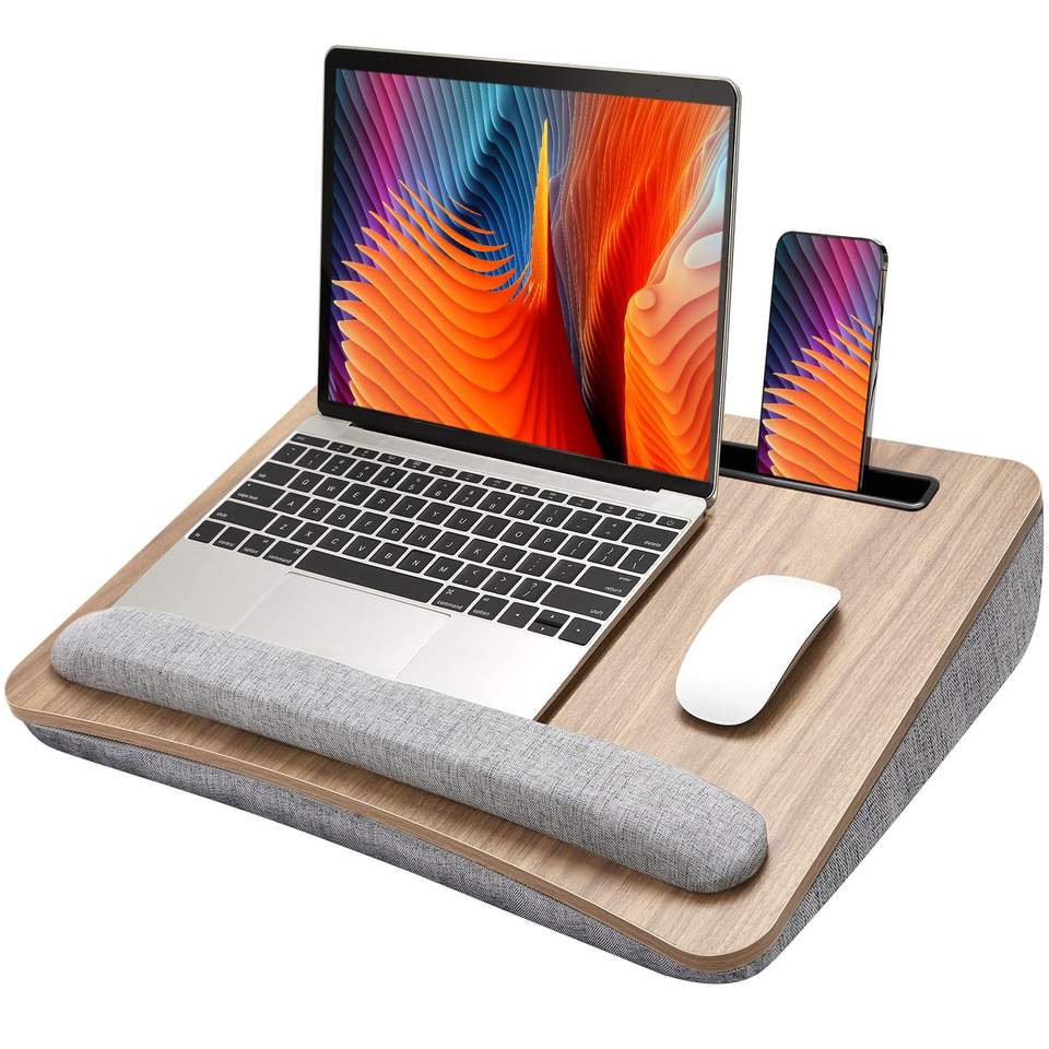 Eco-Friendly Bamboo Adjustable Laptop Stand with Cushion Portable Bed ...