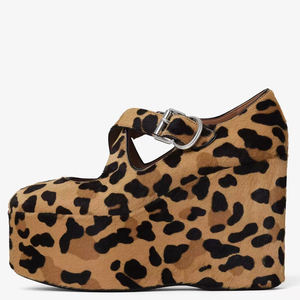 Sandalias de tacón alto con plataforma gruesa y estampado de leopardo para mujer, con tiras cruzadas, estilo retro y punta redonda, de charol. - Product Image 6