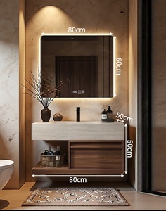 Waterproof PVC Modern Bathroom Vanity with Sink - Floating Bathroom Cabinet with Wicker Baskets & Integrated Countertop - Product Image 1