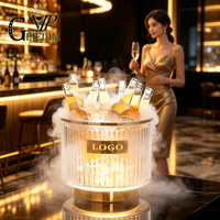 Nuovo Secchiello per Ghiaccio LED di Lusso Personalizzato per Bar e Club VIP, in Acrilico Scanalato con Bordo Dorato Illuminato, per Più Bottiglie di Champagne
