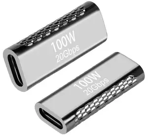 PD 100W USB C fêmea para fêmea Extender Connector, USB tipo C 20Gbps Suporte 8K e conector de vídeo 60Hz (Straight F/F)