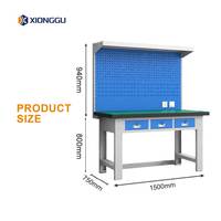 Table d'atelier en acier à trois tiroirs avec panneau perforé et prises électriques pour l'entretien électrique, la formation en usine et les postes d'assemblage