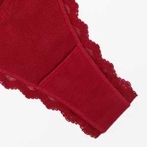 Sexy Lace Thong For Women Ribbed Cotton G-<b>String</b> Low Rise Bow Panties Breathable Soft Underwear Wholesale - Product Image 6