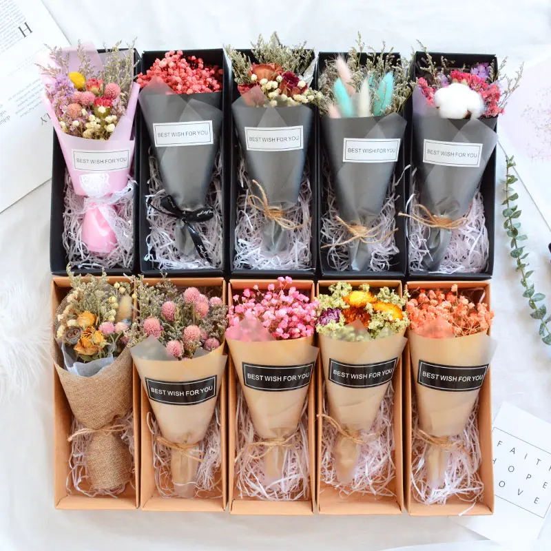 Dried Bouquet Of Flowers Mix Dried Flower Gift Real Nature Dried Flower Bouquet With Box For wedding bouquete Decoration