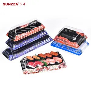 Sunzza high quality new design disposable take away to go food grade packaging plastic pet blister sushi tray with anti fog lid