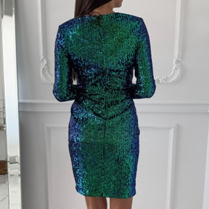 Argento Sexy Glitter Abiti per Le Donne Profondo Scollo A V Paillette <span class=keywords><strong>Mini</strong></span> Vestito Aderente Autunno Inverno Manica Lunga Vestito Da Partito - Product Image 3
