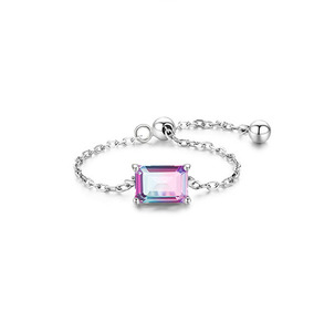 S925 <b>Silver</b> <b>Emerald</b> Cut Crystal Prong Setting Minimalist Gemstone Everyday Wear Gradient Color Rectangular Stone <b>Ring</b> - Product Image 1