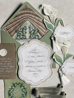 Invitaciones de Boda Hechas a Mano con Impresión Tipográfica, con Detalles para el Sobre, Tarjetas de Respuesta y Tarjetas de Alojamiento