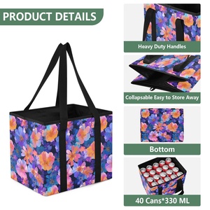 Bolsa de Compras Reutilizable con Diseño Floral, Plegable, Grande, Cuadrada, Personalizada con Asas Largas - Product Image 3
