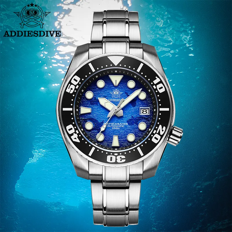 Addiesdive-Reloj de pulsera de acero inoxidable para hombre, reloj mecánico automático deportivo de lujo con logotipo personalizado, 200m