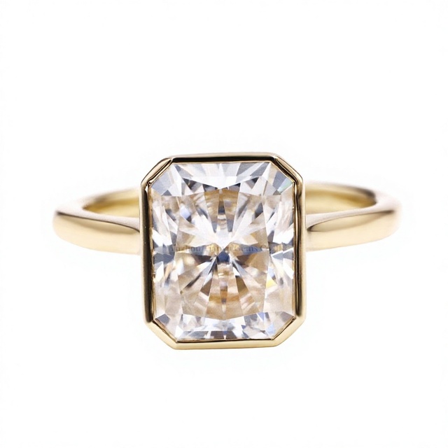 Tianyu Gems Custom Radiant Cut Moissanite Solitaire Ring Full Bezel Set 10K 14K 18K Solid Gold Fine Jewelry Gift for Women