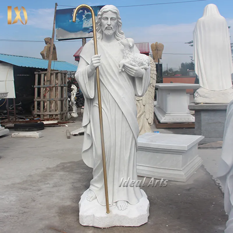 Arti ideali di buona qualità marmo bianco Gesù e pecora cristo statua all'aperto