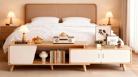 Meuble TV en panneaux de bois écologiques avec rangement pour salon et entrepôt - Design moderne style ferme, 4 compartiments