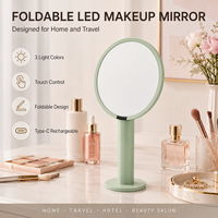 LED-Schminkspiegel für Zuhause und Wohnheim, Verstellbarer Winkel, HD-Rundspiegel mit 3 Farblichtern, Touch-Steuerung, Typ-C Aufladbar