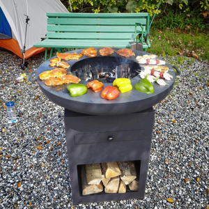 Grille ronde robuste avec base en acier résistant aux intempéries et stockage du bois de chauffage - Product Image 5