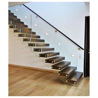 Escalier flottant droit mono-à-cordes populaire avec rampe en verre et escalier en cristal