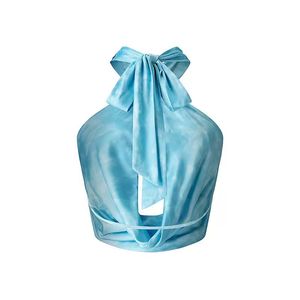 New Breathable Polyester Casual Halter Neck Top Cowl Drape Shell-Embellished Metal Clasp | Alluring <b>Back</b> Cut-Out Solid Color - Product Image 3