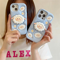 Étui de protection en silicone gel avec support intégré, motif mouton de dessin animé et finition mate pour iPhone 14/13/12/11 et 17/16/15 Pro Max