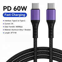 Câble tressé USB C vers USB C 60W 3A Charge rapide et transfert de données Câble Type C pour ordinateur portable tablette smartphone OEM ODM