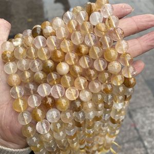 Perles rondes en quartz Golden Healer naturel en vrac, perles de cristal jaunes en forme de fleur, matières premières pour bijoux. Couleur: # 45 - Product Image 3