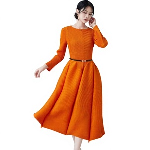 <span class=keywords><strong>Robe</strong></span> de bureau élégante plissée Miyake pour femme, longue, style kaftan, avec ceinture, taille haute, moulante, couleur unie, effet cascade, ample et extensible - Product Image 3