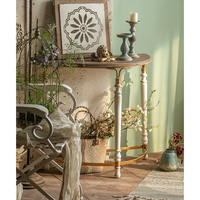 Console vintage bohème, style antique vieilli, plateau en bois, étagère de rangement, bureau d'entrée, décoration de style campagnard américain