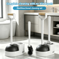 Ensemble de nettoyage mural pour salle de bain : brosse WC et ventouse combinées, brosse de nettoyage WC à couverture complète sans angles morts