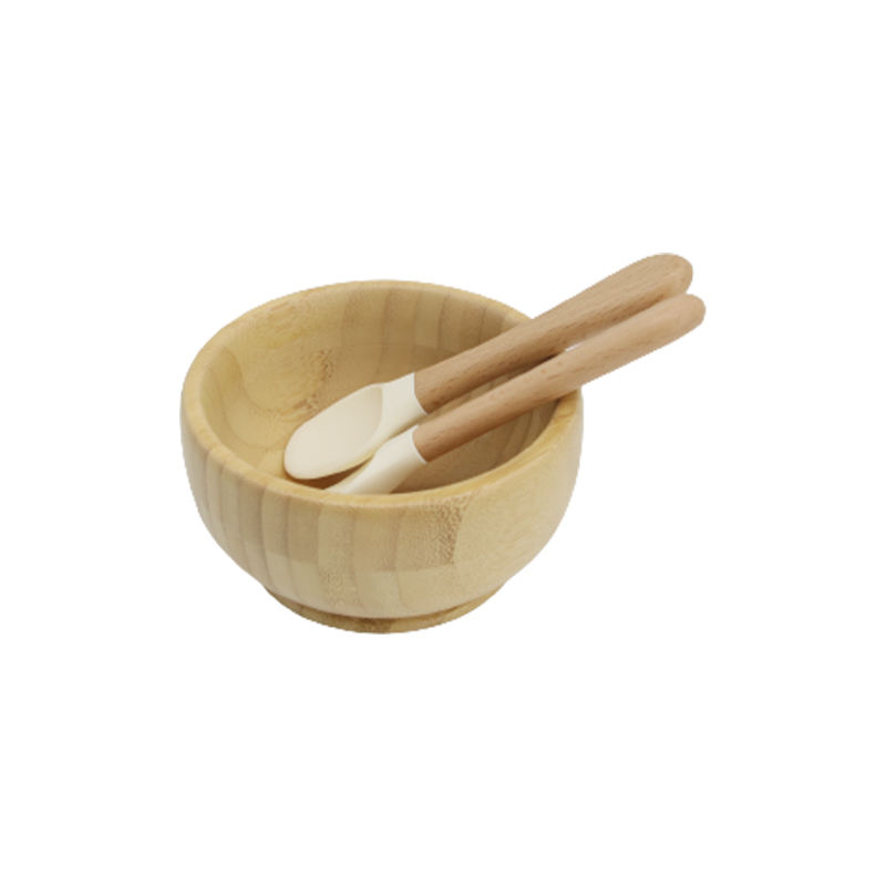 Bamboo Bowl with Spoon and Fork M-506#(Vanilla)