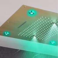 Pommeau de douche LED pour salle de bain, haute pression, économie d'eau, laiton brossé doré, 3 fonctions : brume, pluie, cascade, pour douche de plafond