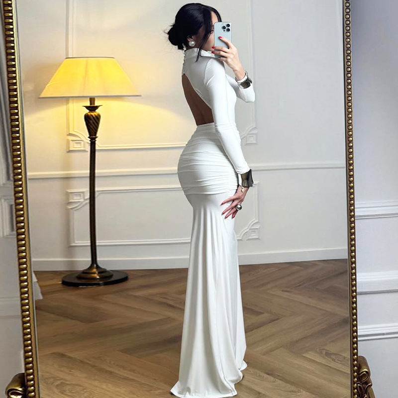 open lace back dress NEWYORKLISTED ELEGANT BRIDE COLLECTION: Women's Clothes Ladies Evening Slip Dresses  Women New Sexy Night Club Party Cutout Casual Silky Midi a Neck Wrap Dress  $65.00 main image 1