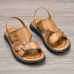 Sandales en cuir véritable à brides croisées pour hommes, bout ouvert, semelle extérieure en caoutchouc, respirantes, chaussures décontractées d'été - Product Image 3