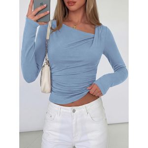 Camiseta de manga larga para mujer, asimétrica, estilo Y2K, ajustada, con cuello oblicuo, ropa de moda para otoño - Product Image 3
