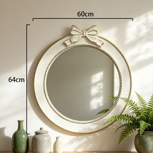 <span class=keywords><strong>Espejo</strong></span> de Pared Redondo con Lazo <span class=keywords><strong>Blanco</strong></span>, <span class=keywords><strong>Espejo</strong></span> de Maquillaje Decorativo con Marco de Madera Estilo Retro Francés - Product Image 3