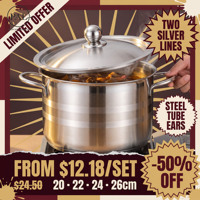 Ensemble de 4 grandes casseroles 20, 22, 24, 26 cm – Pots profonds pour plus de soupe, couvercles en acier inoxydable incassables, poignées tubulaires – Idéal pour cuisinière à gaz, cuisine domestique