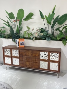 Buffet en bois massif à grande capacité avec panneaux ondulés pour salon et chambre à coucher, meuble de rangement latéral pour la maison - Product Image 2