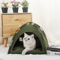 Lit-tente pliable pour chat avec tapis rafraîchissant, maisonnette respirante en forme de dôme pour chats d'intérieur, tente pour chaton avec coussin moelleux pour l'été