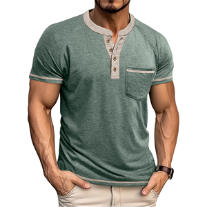 Men's Short Sleeve Henley T Shirt Pocket Chest <b>Tee</b> Breathable Casual Summer <b>Tee</b> - Product Image 1