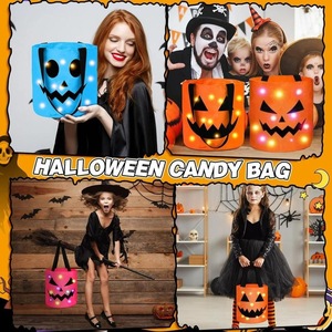 Sacs à bonbons d'Halloween lumineux pour enfants, seau à bonbons en forme de citrouille, paniers à friandises LED d'Halloween, sacs fourre-tout réutilisables pour friandises - Product Image 4