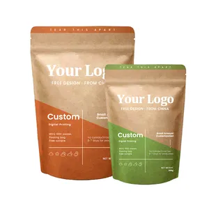 Custom Print Craft Stand Up Packaging Customizable Sachet Food Spice Pe Kraft Paper Poly Bag