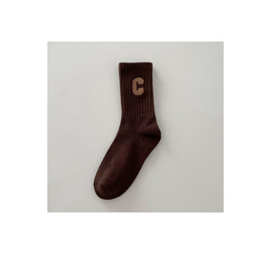 Women Mid Calf Socks Solid Color Cotton C Letter Design Breathable Quick Drying Antibacterial Sweat Wicking Casual Wear - Product Image 5